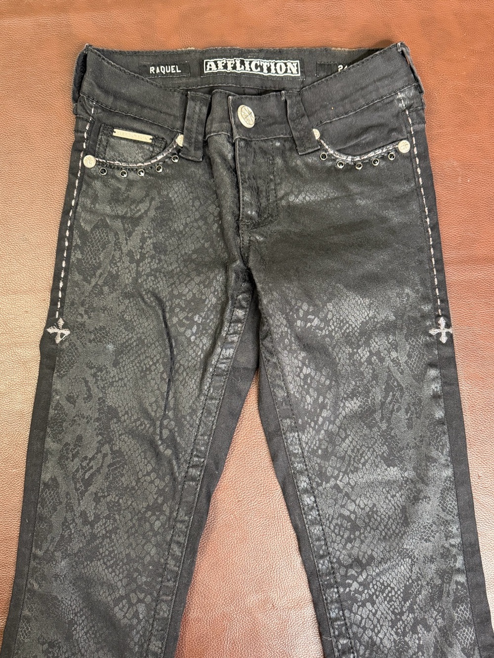 Affliction Raquel Black Snake-Print Skinny Jeans